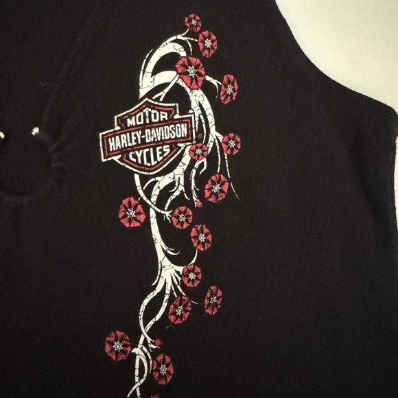 Harley-‎ Davidson Women Sleeveless Black Tank Top Floral Logo XL - Picture 5 of 6